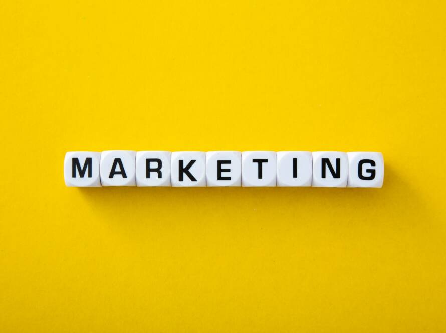 White block with marketing word